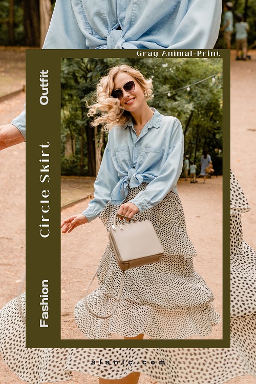 Gray Animal-Print A-Line Circle Skirt