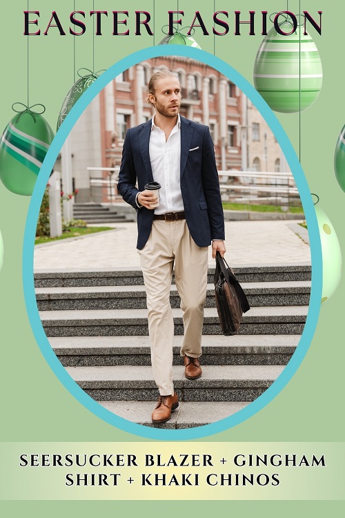 Seersucker Blazer with Gingham Shirt & Khaki Chinos