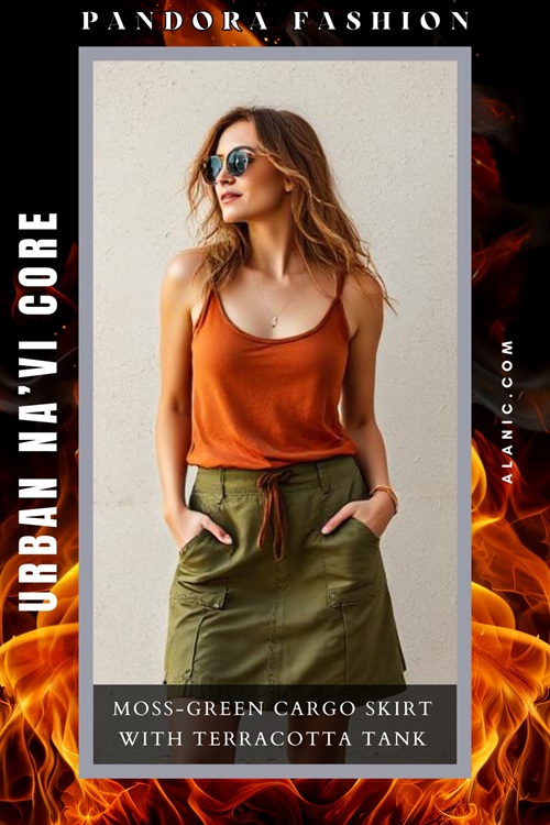 Moss-Green Cargo Skirt with Terracotta Tank Top