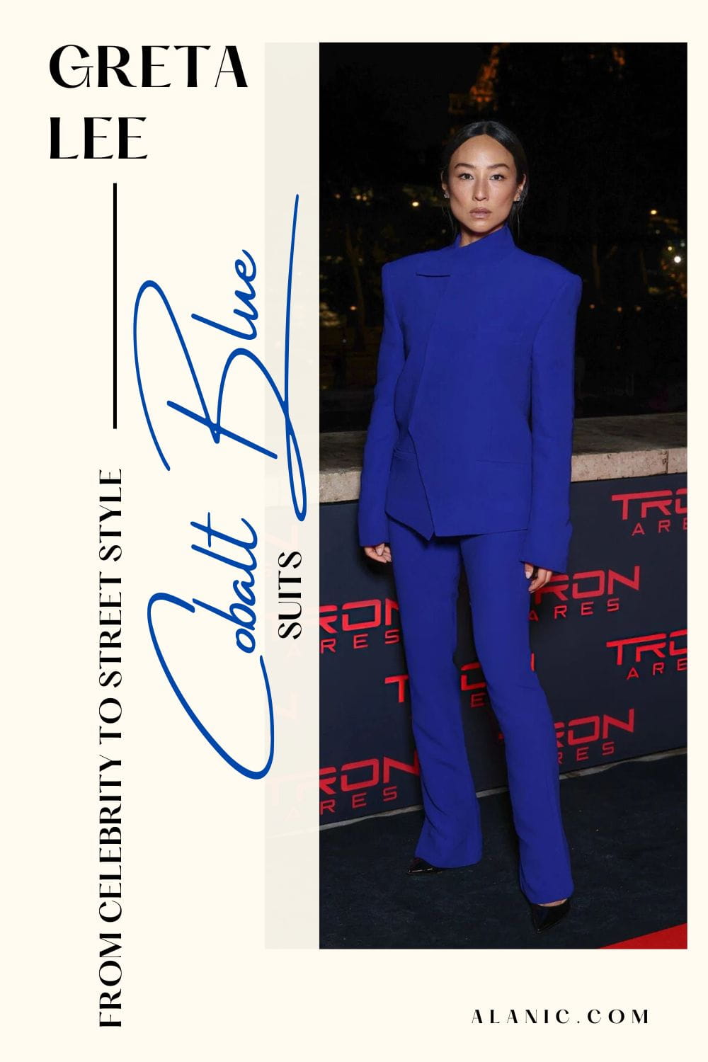 Greta Lee in Cobalt Blue Suit