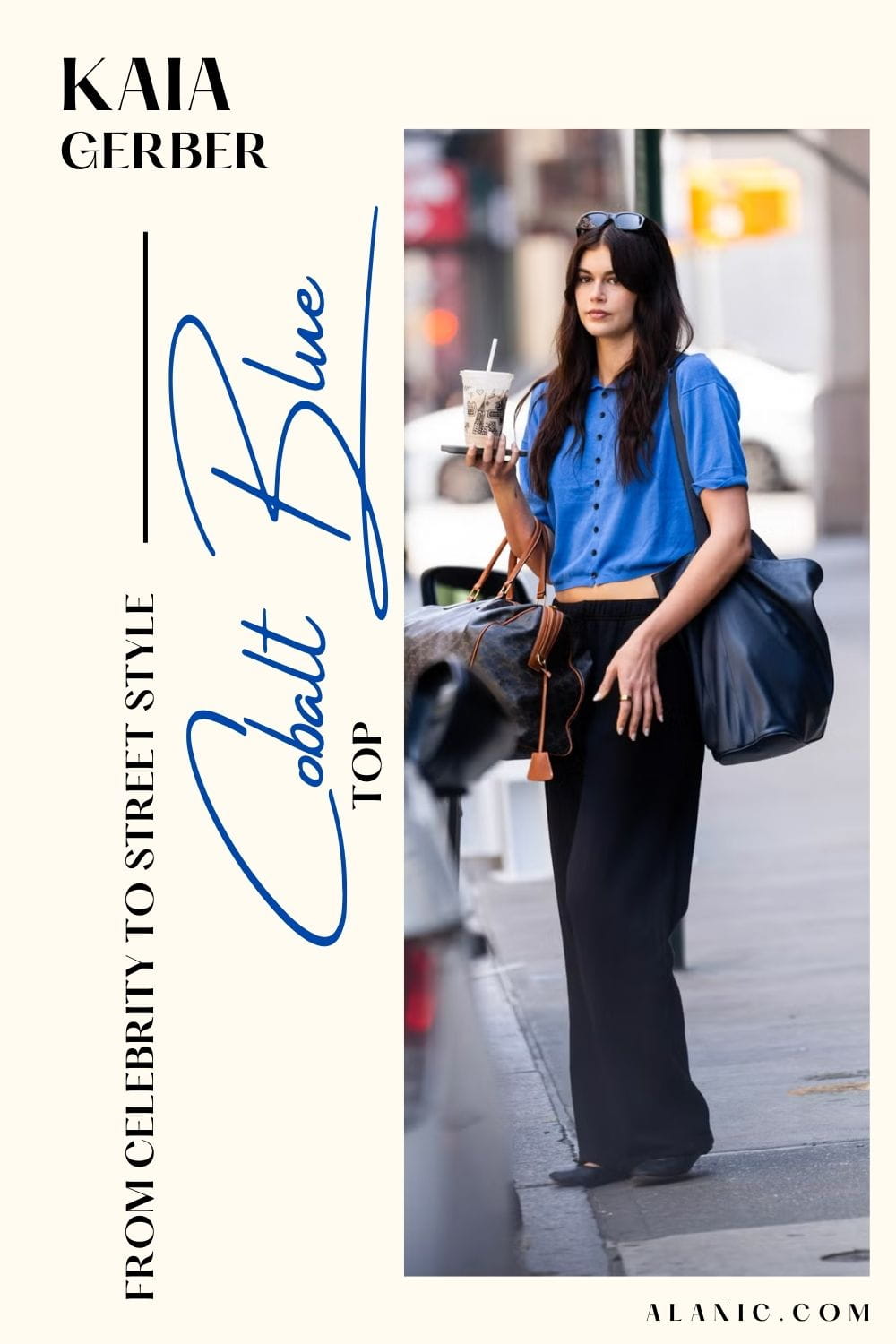 Kaia Gerber in Cobalt Blue Top