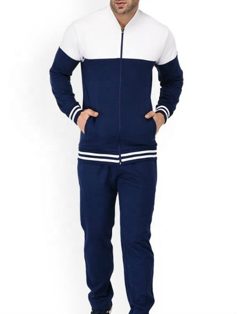 Wholesale White and Navy Microfiber Tracksuit