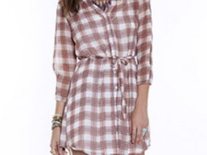 Wholesale Brown and White Shirt Flannel Dress Manufacturer