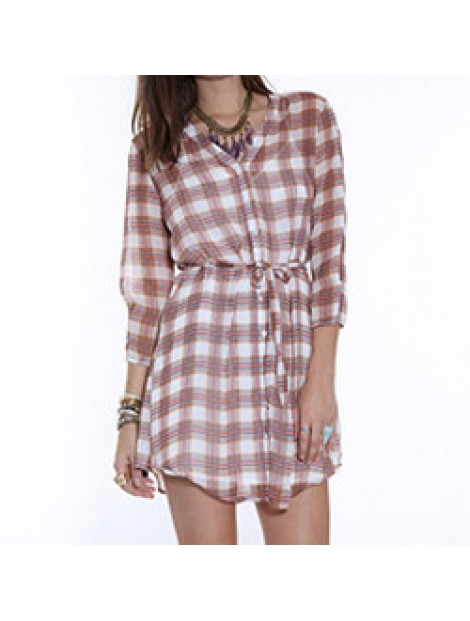 Wholesale Brown and White Shirt Flannel Dress Manufacturer