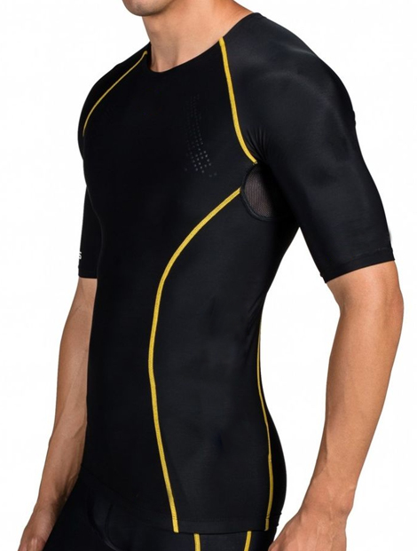 Wholesale Black and Golden Half Sleeve Compression Men's Tee Manufacturer