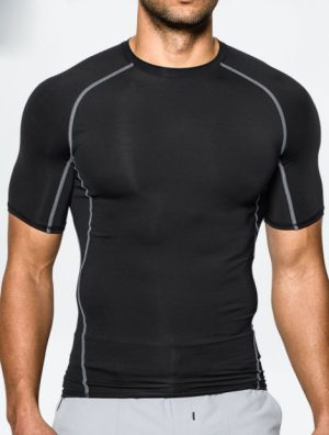 Wholesale Half Sleeve Men's Black and Grey Compression Tee Manufacturer