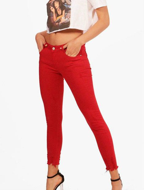 Wholesale Dark Red Women’s Jeans Manufacturer