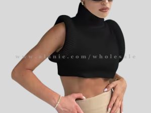 wholesale black high neck crop top