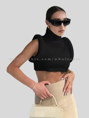wholesale black high neck crop top