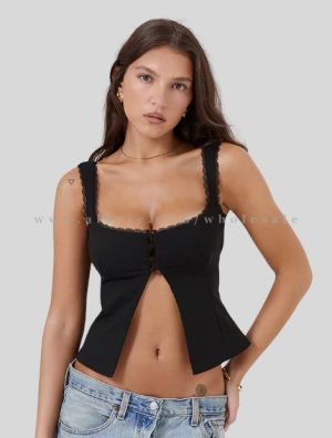 black square neck crop top supplier