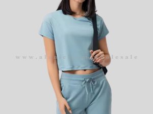 bulk blue round neck fitness crop top