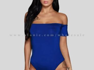 bright blue off shoulder bodysuit in bulk