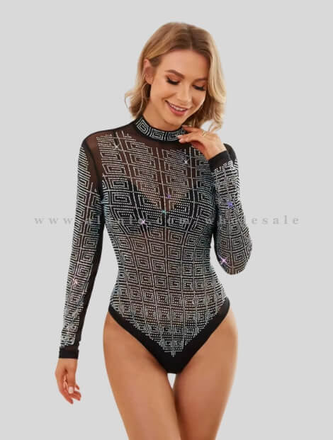 designer black full sleeve bodysuit in bulk