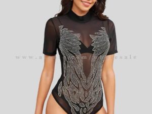 designer black netted bodysuit manufacturer