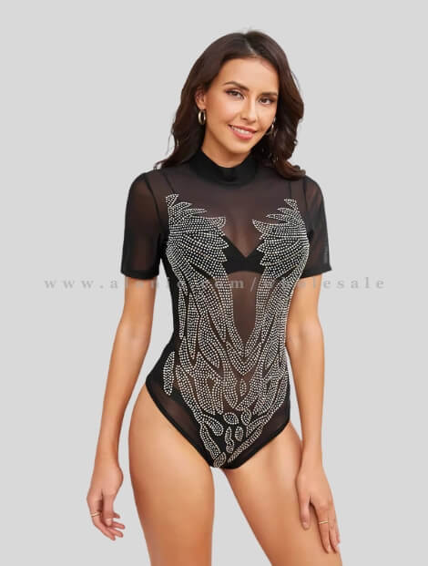 designer black netted bodysuit manufacturer