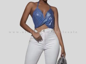 wholesale glossy blue crop top