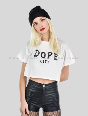 text print crop top supplier