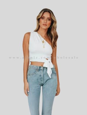 white tie up crop top wholesaler