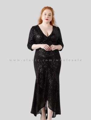 black v neck plus size sequin dress supplier