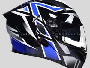 blue designer motorcycle helmet with spoiler manufacturer