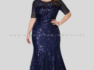 blue designer short sleeve plus size long dress supplier