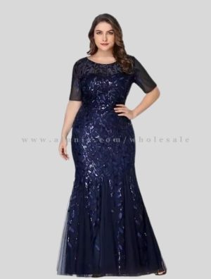 blue designer short sleeve plus size long dress supplier