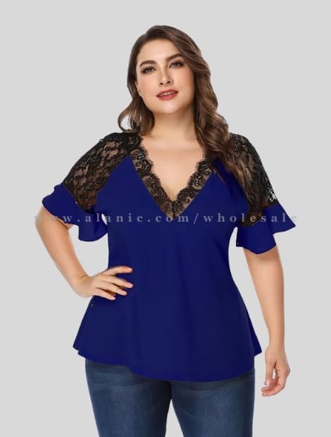 bright blue net yarn plus size top vendor