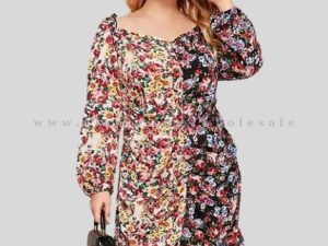 dual color printed plus size dress wholesaler