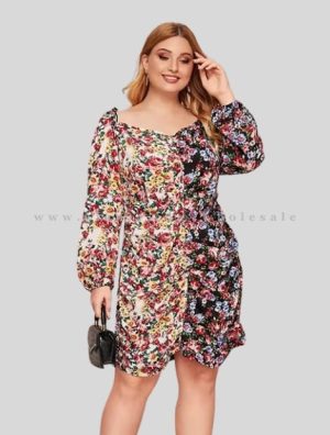 dual color printed plus size dress wholesaler