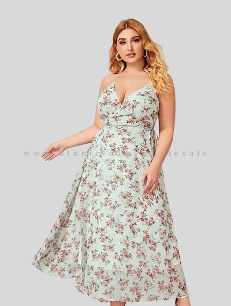 floral printed plus size sleeveless dress supplier