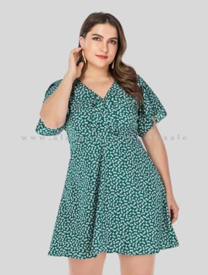 half sleeve v neck plus size dress wholesaler