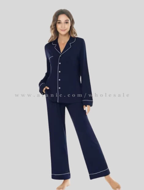 navy blue sleepwear with collar supplier