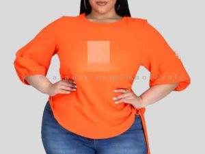 wholesale orange plus size top with ripped jeans