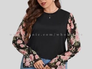 plus size floral flounce sleeve blouse vendor