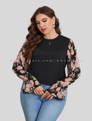 plus size floral flounce sleeve blouse vendor