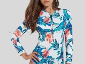 printed womens swimwear with front zip supplier