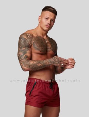 wholesale red mens gym short with zip