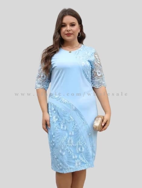 sky blue designer plus size dress supplier