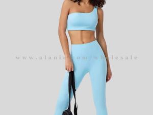 sky blue one shoulder sports bra vendor
