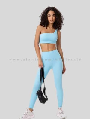 sky blue one shoulder sports bra vendor
