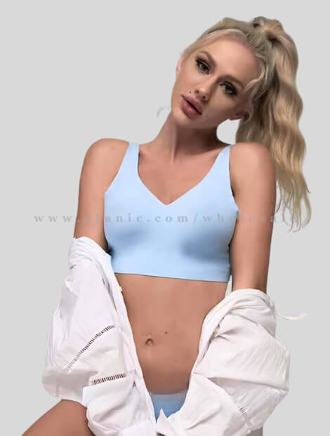 wholesale sky blue padded sports bra