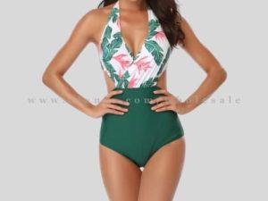 white & green printed womens swimwear vendor