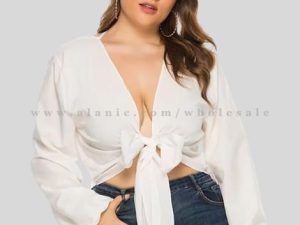 white plus size tie knot crop top wholesaler