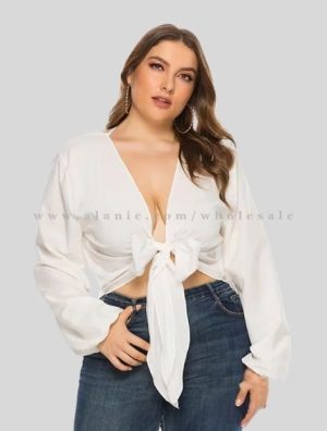 white plus size tie knot crop top wholesaler