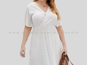 wholesale white v neck plus size summer dress