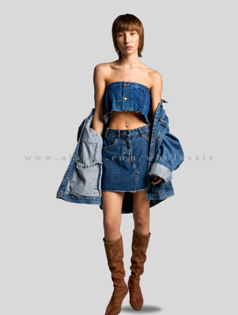 wholesale womens denim top & skirt