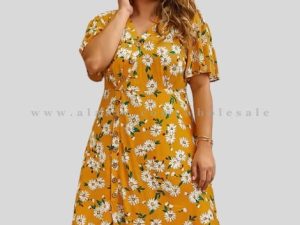 wholesale yellow printed plus size maxi dress