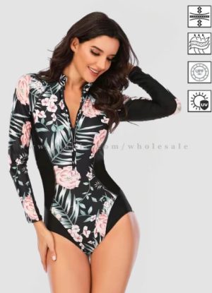 floral printed front zip rash guard wholesaler