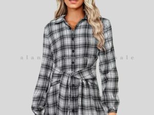 black & grey front knot flannel dress in bulk