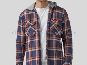 blue flannel jacket with front zip in bulk